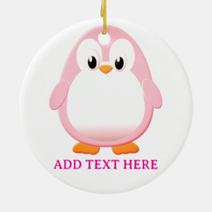 Schattigee Roze Pinguïn Cartoon Custom Keramisch Ornament
