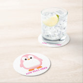 Schattigee Roze Pinguïn Cartoon Custom Ronde Kartonnen Onderzetter (Insitu)