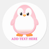 Schattigee Roze Pinguïn Cartoon Custom Ronde Sticker (Voorkant)