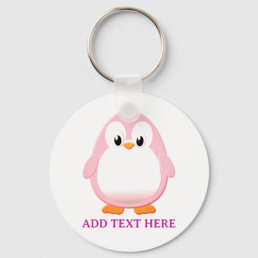Schattigee Roze Pinguïn Cartoon Custom Sleutelhanger (Voorkant)
