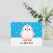 Schattigee Roze Pinguïn Cartoon Sneeuwvlokken Cust Briefkaart (Staand voorkant)