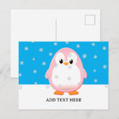 Schattigee Roze Pinguïn Cartoon Sneeuwvlokken Cust Briefkaart (Voorkant / Achterkant)