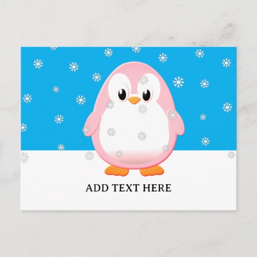 Schattigee Roze Pinguïn Cartoon Sneeuwvlokken Cust Briefkaart (Voorkant)
