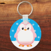 Schattigee Roze Pinguïn Cartoon Sneeuwvlokken Cust Sleutelhanger (Voorkant)