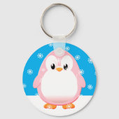 Schattigee Roze Pinguïn Cartoon Sneeuwvlokken Cust Sleutelhanger (Achterkant)