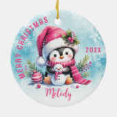 Schattigee Roze Pinguïn Meisje Voornaam Vrolijk Ke Keramisch Ornament (Achterkant)