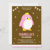 Schattigee Roze Pinguïn Meisjes Verjaardagsfeestui Kaart (Voorkant)