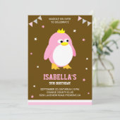 Schattigee Roze Pinguïn Meisjes Verjaardagsfeestui Kaart (Staand voorkant)