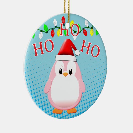 Schattigee Roze Pinguïn Santa Hat Kerstverlichting Keramisch Ornament (Rechts)
