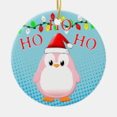 Schattigee Roze Pinguïn Santa Hat Kerstverlichting Keramisch Ornament (Voorkant)