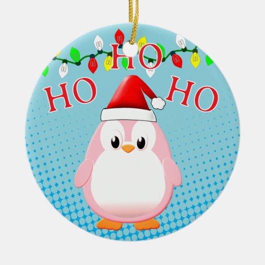 Schattigee Roze Pinguïn Santa Hat Kerstverlichting Keramisch Ornament (Voorkant)