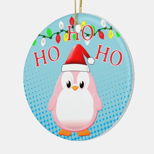 Schattigee Roze Pinguïn Santa Hat Kerstverlichting Keramisch Ornament (Links)