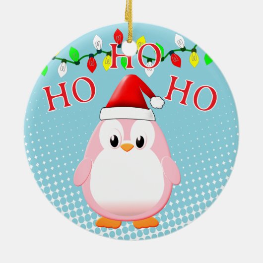 Schattigee Roze Pinguïn Santa Hat Kerstverlichting Keramisch Ornament (Achterkant)