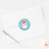 Schattigee Roze Pinguïn Santa Hat Kerstverlichting Ronde Sticker (Envelop)