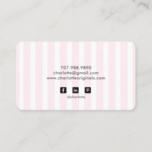 Schattigee Roze Pinstripe Ribbon Baker Pastry Chef Visitekaartje (Achterkant)