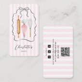 Schattigee Roze Pinstripe Ribbon Baker Pastry Chef Visitekaartje (Voorkant / Achterkant)