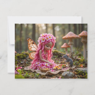 Schattigee Roze Pixie en Muizenpicknick Briefkaart