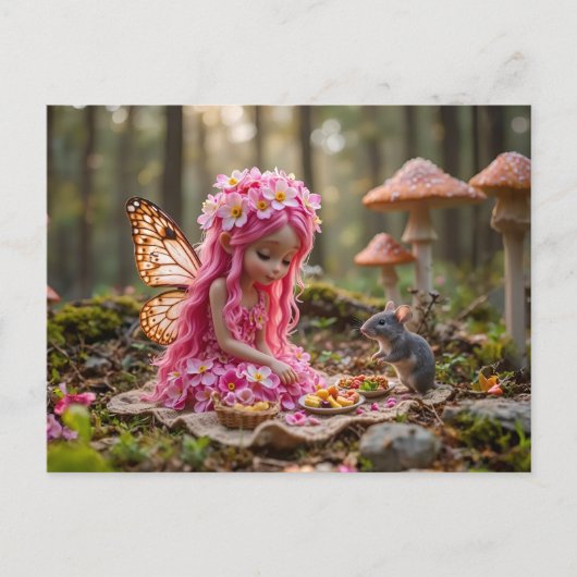 Schattigee Roze Pixie en Muizenpicknick Briefkaart (Voorkant)