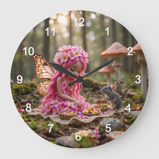 Schattigee Roze Pixie en Muizenpicknick Grote Klok (Voorkant)