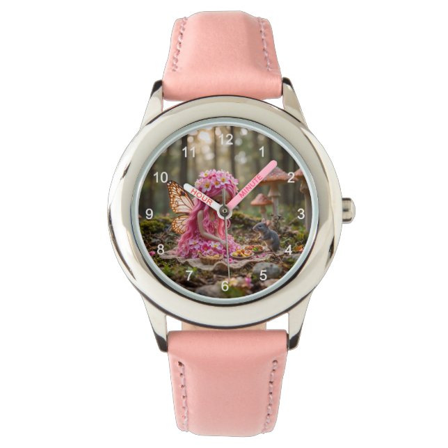 Schattigee Roze Pixie en Muizenpicknick Horloge (Voorkant)