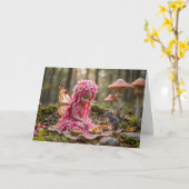 Schattigee Roze Pixie en Muizenpicknick Kaart (Gele Bloem)