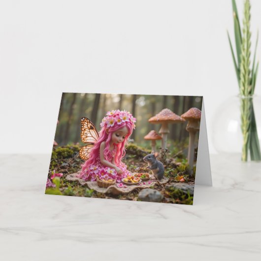 Schattigee Roze Pixie en Muizenpicknick Kaart (Voorkant)