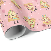 Schattigee Roze Pizza Slices Verjaardagsfeest Cadeaupapier (Rol Hoek)