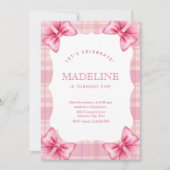 Schattigee Roze Plaid & Bow Coquette Meisje Verjaa Kaart (Voorkant)