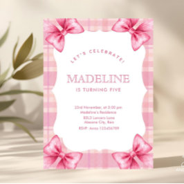 Schattigee Roze Plaid & Bow Coquette Meisje Verjaa Kaart