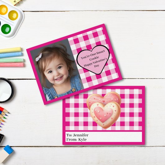 Schattigee Roze Plaid Cookie Foto Classroom Valent Notitiekaartje
