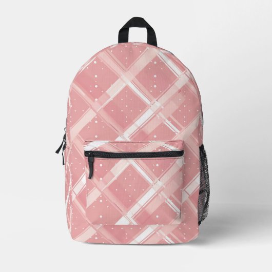 Schattigee Roze Plaid Print Bedrukte Rugzak (Voorkant)