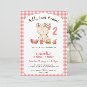 Schattigee Roze Plaid Teddy Bear picknick Verjaard Kaart