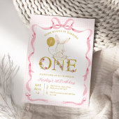 Schattigee Roze Plaid Wildflower Enkele Bunny 1e V Kaart