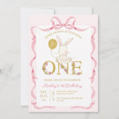 Schattigee Roze Plaid Wildflower Enkele Bunny 1e V Kaart (Voorkant)