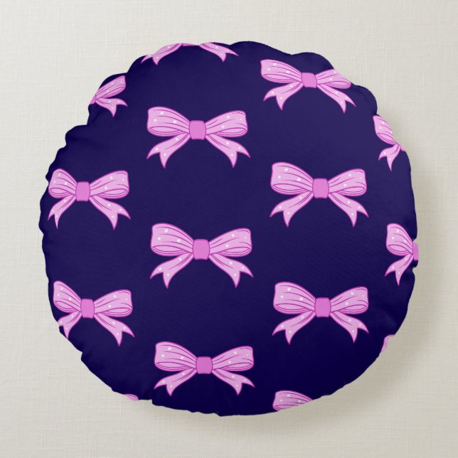 Schattigee Roze Polka Dot Bow Illustration Kawaii  Rond Kussen (Voorkant)