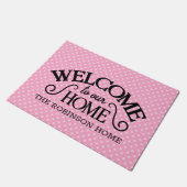 Schattigee roze polka stippen welkom Home Custom Deurmat (Schuin)