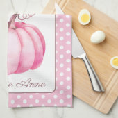 Schattigee roze pompoen op Polka Dots gepersonalis Theedoek (Quarter Fold)