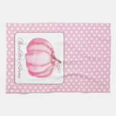Schattigee roze pompoen op Polka Dots gepersonalis Theedoek (Horizontaal)