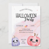 Schattigee roze pompoen waterverf kinder Halloween Kaart (Voorkant)