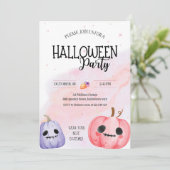 Schattigee roze pompoen waterverf kinder Halloween Kaart (Staand voorkant)