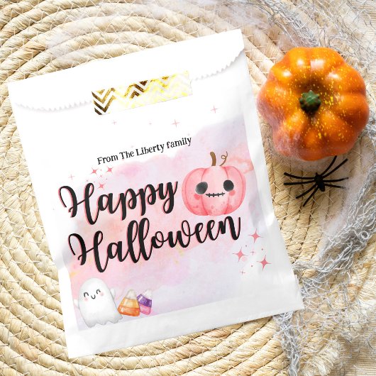 Schattigee roze pompoen waterverf kinder trick or  bedankzakje