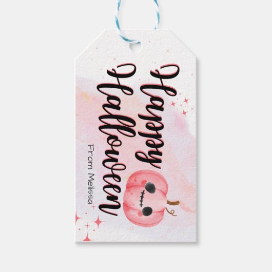 Schattigee roze pompoen waterverf trick or treat g cadeaulabel (Voorkant)