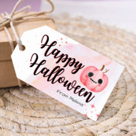 Schattigee roze pompoen waterverf trick or treat g cadeaulabel