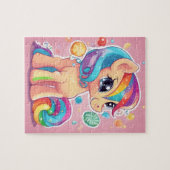 Schattigee roze pony met snoepjes en snoepjes legpuzzel (Horizontaal)