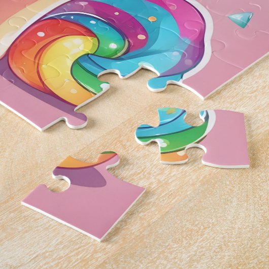 Schattigee roze pony met snoepjes en snoepjes legpuzzel (Zijkant)