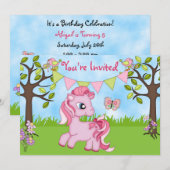 Schattigee Roze Pony Paard Verjaardag Uitnodiginge Kaart (Voorkant / Achterkant)