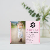 Schattigee roze poot foto verjaardagsfeestuitnodig uitnodiging briefkaart (Staand voorkant)