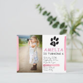Schattigee roze poot foto verjaardagsfeestuitnodig uitnodiging briefkaart (Staand voorkant)