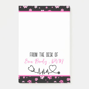 Schattigee Roze Poot Print Dierenarts Naam Post-it® Notes