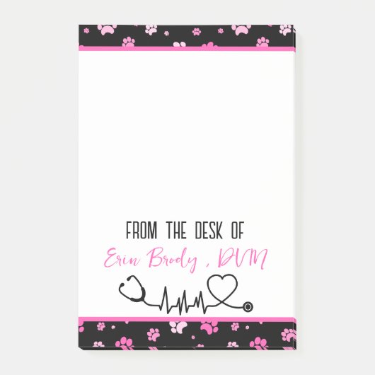 Schattigee Roze Poot Print Dierenarts Naam Post-it® Notes (Voorkant)